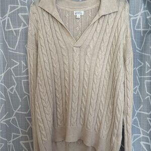Market & Spruce Beige Cable Knit Collared Sweater - Size L